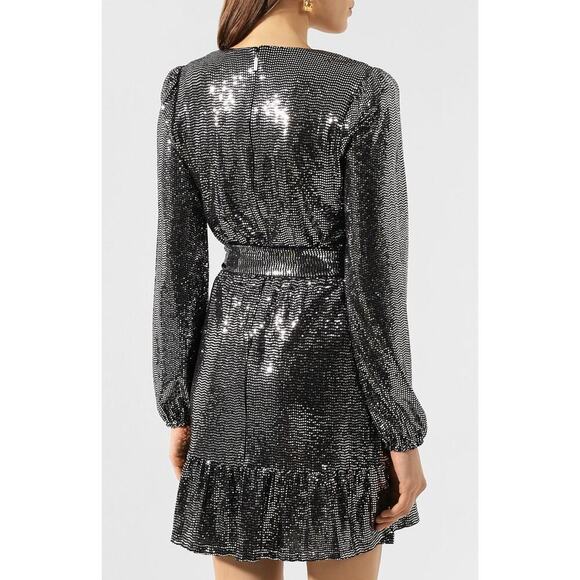 Michael Kors Mirror Dot Matte- ersey Crossover Dress Black / Silver Size S NWT - Picture 2 of 7